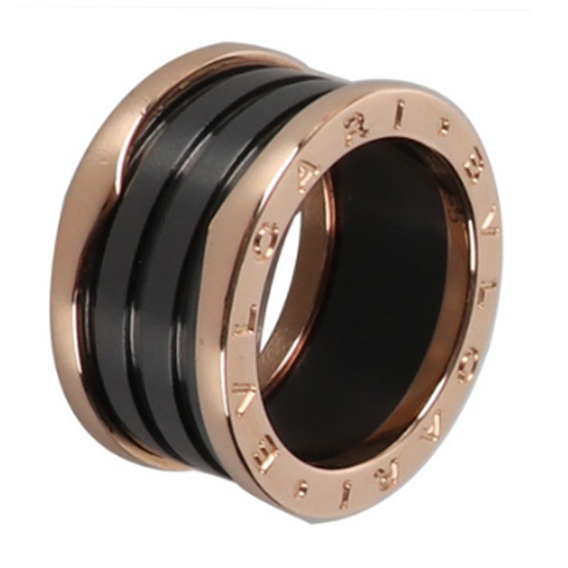 [9.9 ใหม่] BVLGARI BVLGARI 750 Rose Gold Inlaid Black Ceramic Four Ring Ring Ring Ring No. 54