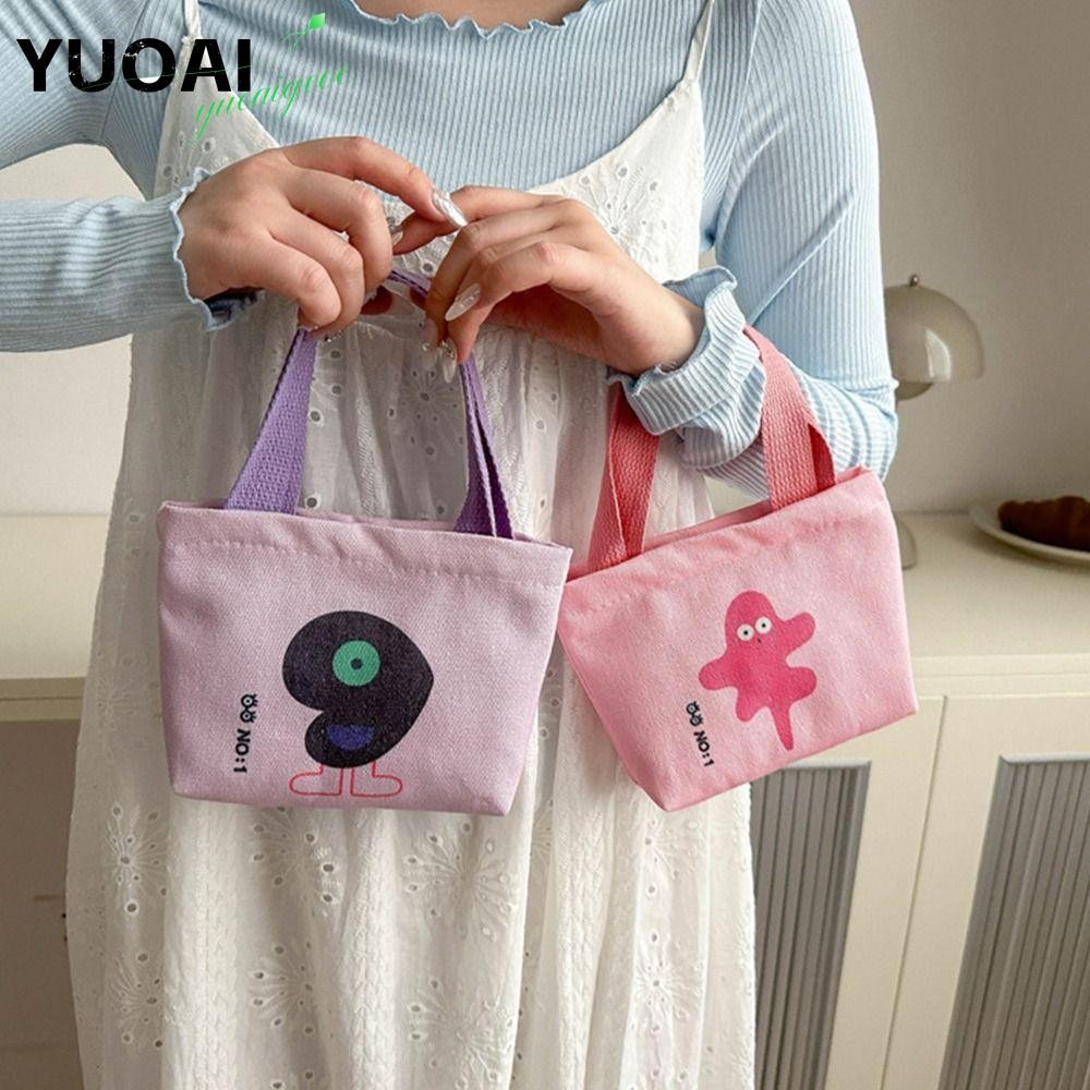 กระเป๋าผ้าแคนวาสใบเล็ก สไตล์เกาหลี สำหรับใส่ของใช้ประจำวันและอาหารกลางวัน