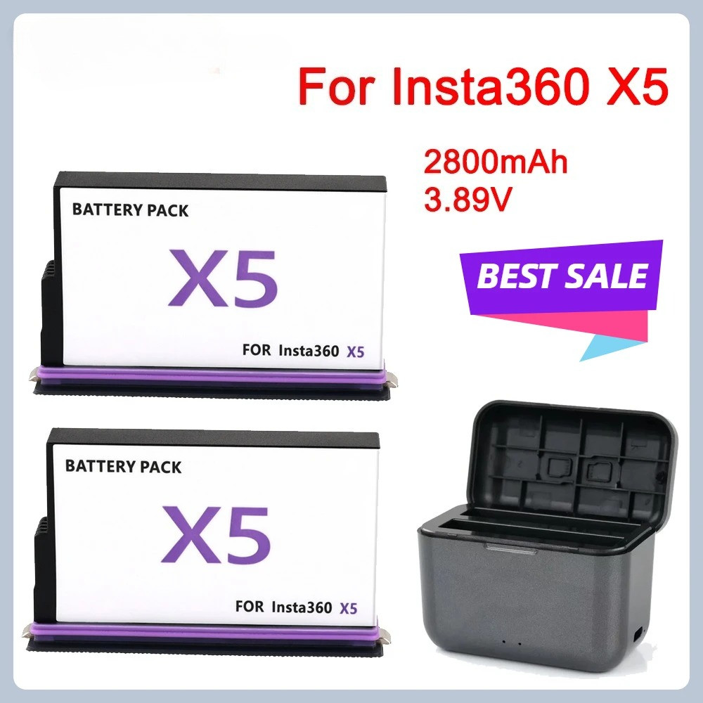 สําหรับ Insta360 X5 แบตเตอรี่ 2800mAh 3.89V แบตเตอรี่ + 2-Slot Charger แบตเตอรี่กล้อง 360 Panoramic 