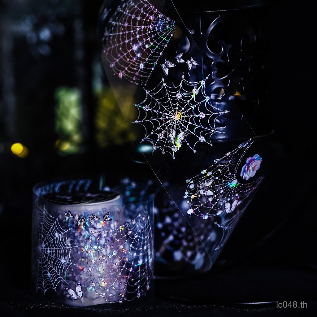 Series 4E18 Light DIY Spider Web ตกแต่งคู่มือแฟนตาซีสติกเกอร์เชลล์เทปรอบที่สวยงาม V9UZ