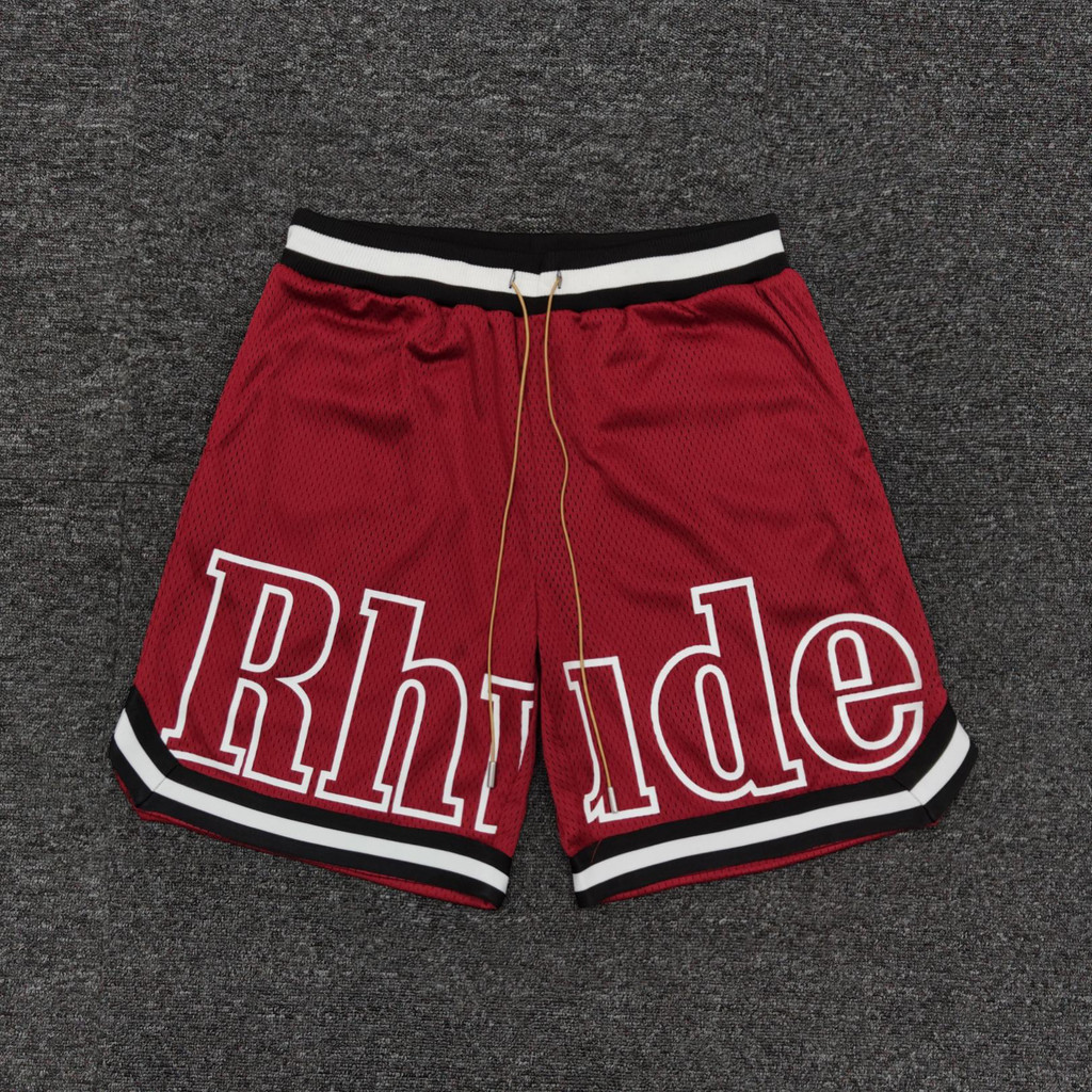 RHUDE 2022SS กางเกงขาสั้นตาข่าย พิมพ์ลогоคลาสสิก