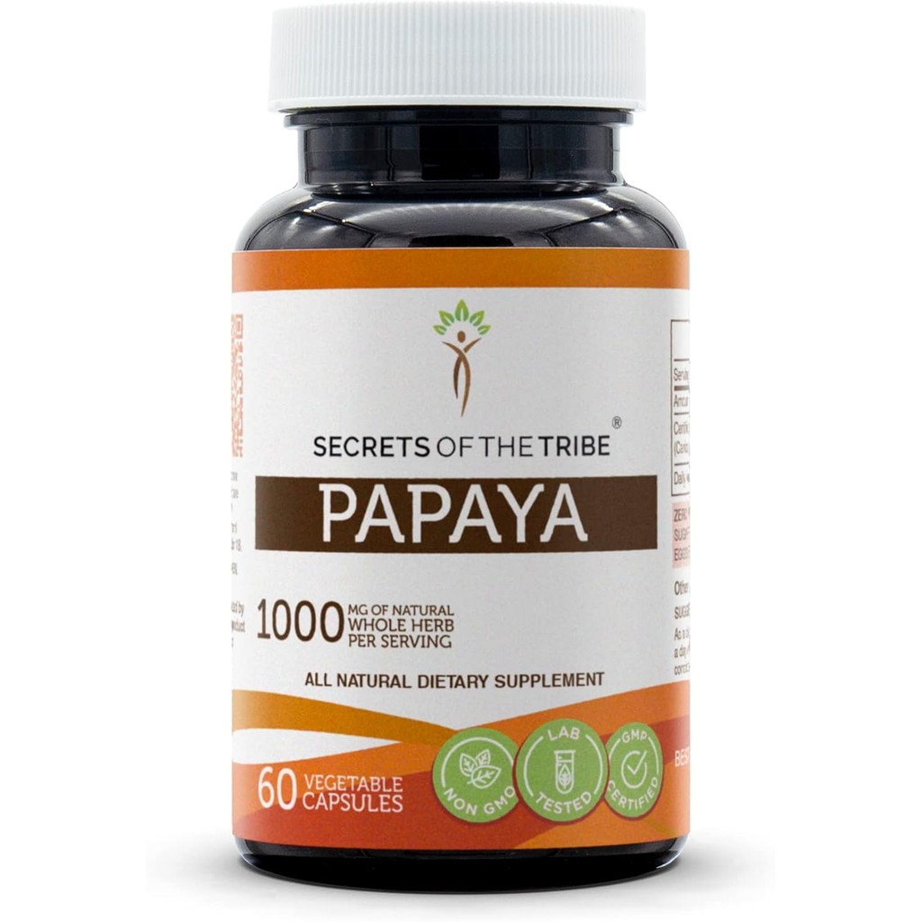 Secrets of the Tribe Papaya 60 Capsules, 1000 mg, Papaya (Carica Papaya) Dried Leaf (60 Capsules)