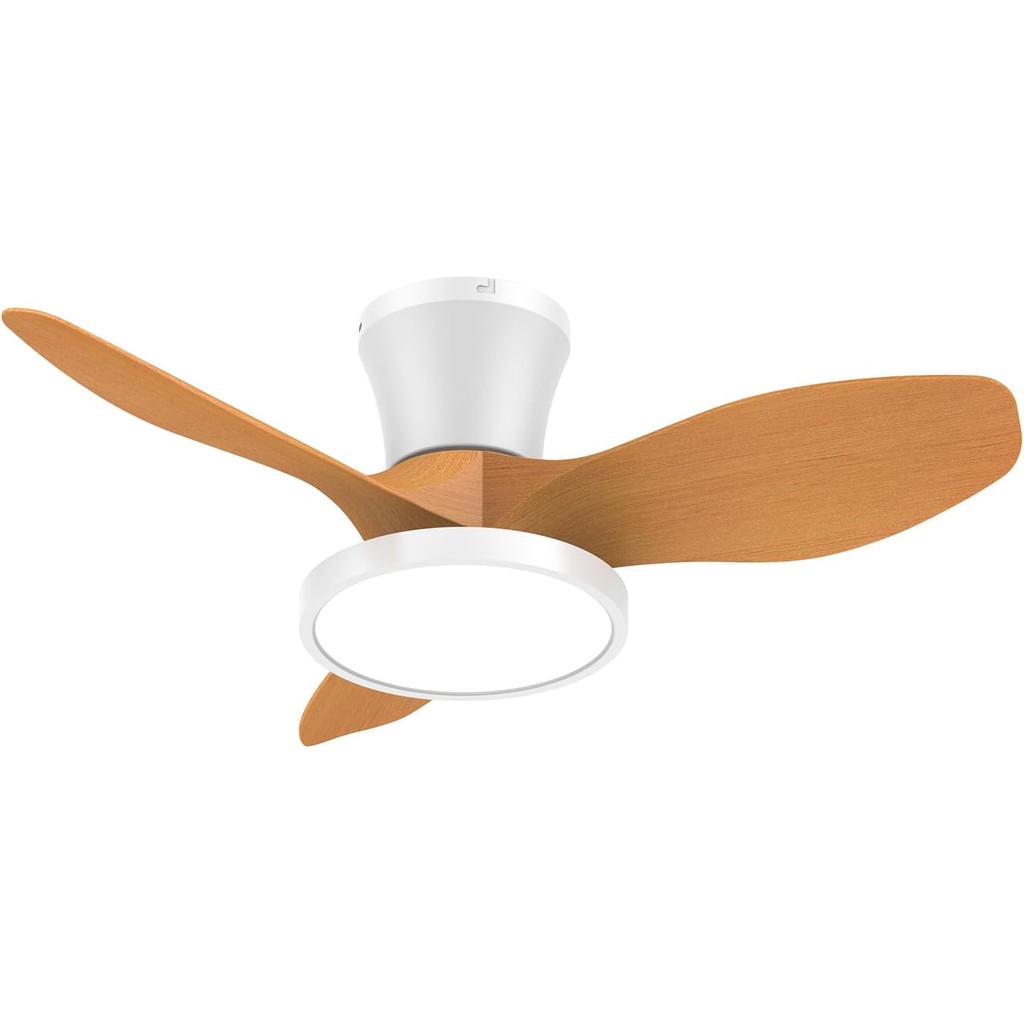 Oic พัดลมเพดานเงียบพร้อมไฟ LED มอเตอร์ DC 32 นิ้วปริมาณอากาศขนาดใหญ่รีโมทคอนโทรล Oak สําหรับห้องครัว