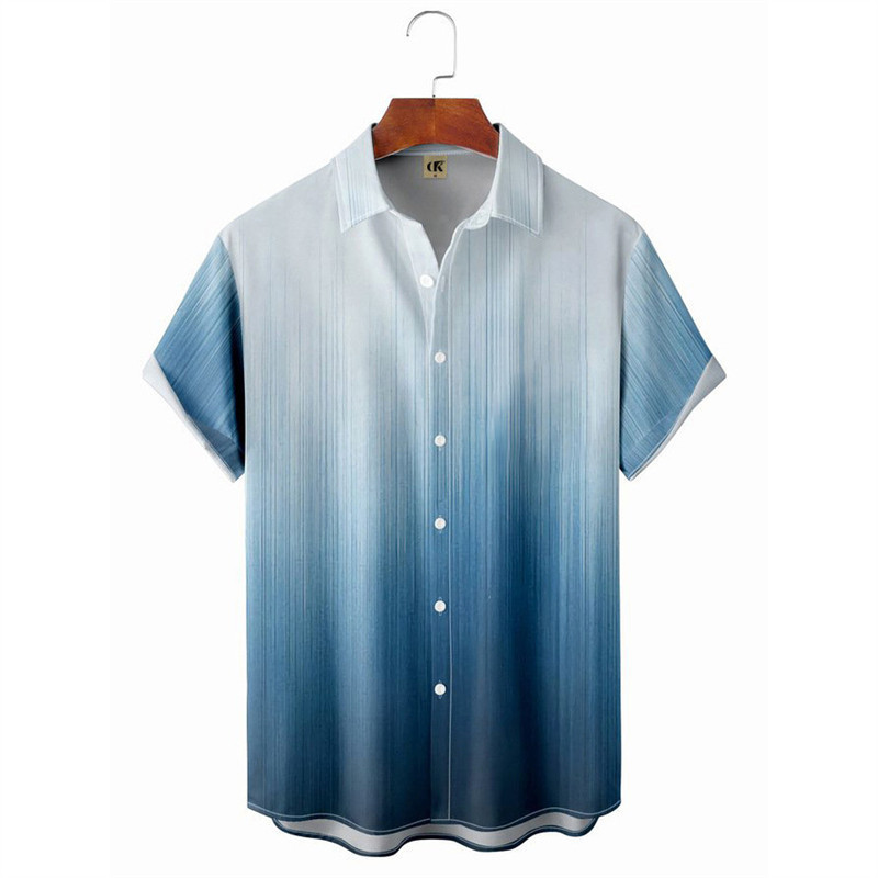 ฤดูร้อนGradient Lineพิมพ์ชายเสื้อฤดูร้อนฮาวายชายหาดชายใหญ่วันหยุดLapel Streetสังคมเสื้อผ้าเสื้อ