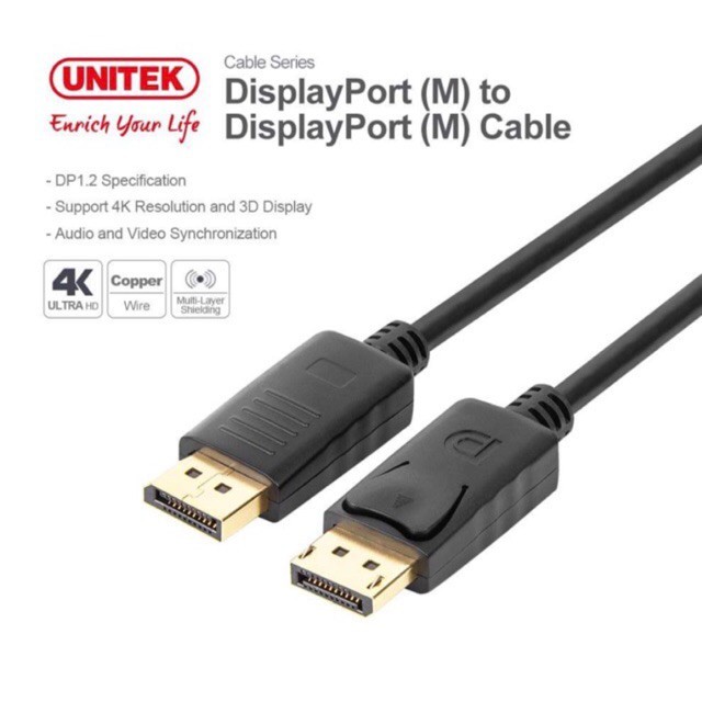 DisplayPort to DisplayPort cable UNITEK  /144hz 165hz Black/Full HD, 2K, 4K, #สายดิสเพลย์พอร์ต สายDP