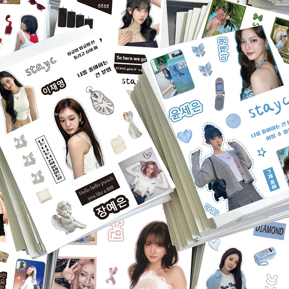 STAYC K-Pop Girl Group สติกเกอร์ (8 ชิ้น) - DIY Decor Decals สําหรับกระเป๋าเดินทาง, เอียร์บัดและวารส