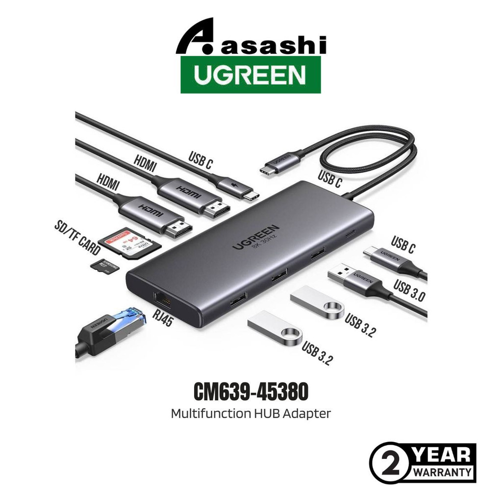 Ugreen USB-C Docking Station 11-in-1 & 10-in-1 Hub CM639 - USB-C,HDMI,VGA,RJ45,TF CARD,SD CARD,USB3.