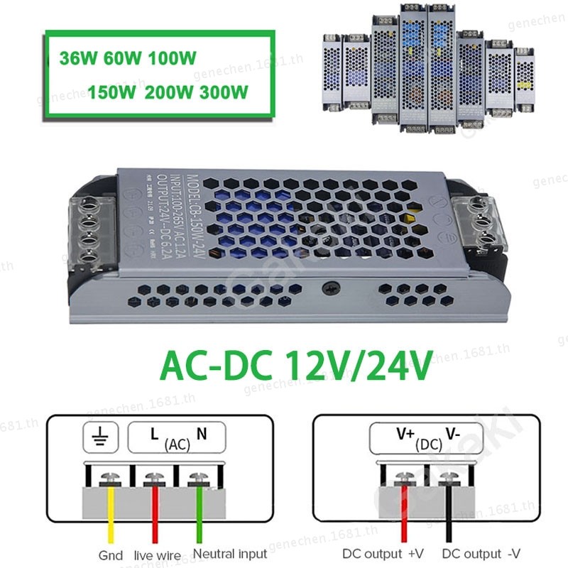 AC110-265V ถึง DC12V/24V LED Strips Driver แหล่งจ่ายไฟ Transformers อะแดปเตอร์ 36W 60W 100W 150W 200