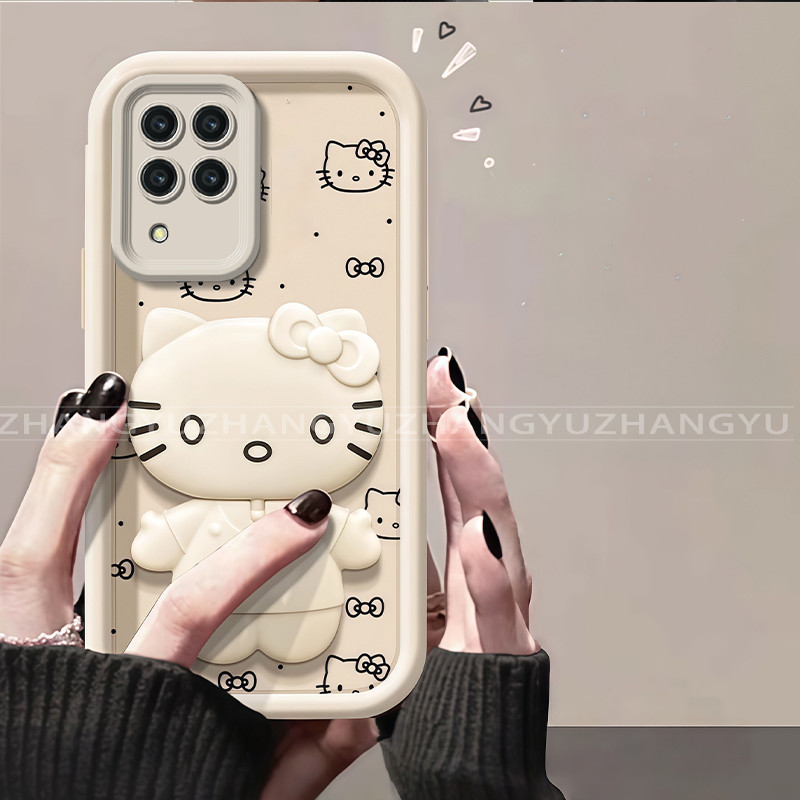 เหมาะสําหรับ Samsung A12 M12 A22 4G A22 5G เคสโทรศัพท์ที่วางกระจกแต่งหน้าแมว anti drop ถุงลมนิรภัยซิลิโคน TPU soft shell 020 ราคา ถูกที่สุด ดีลบีเคเค แกลเลอรีภาพที่ 2