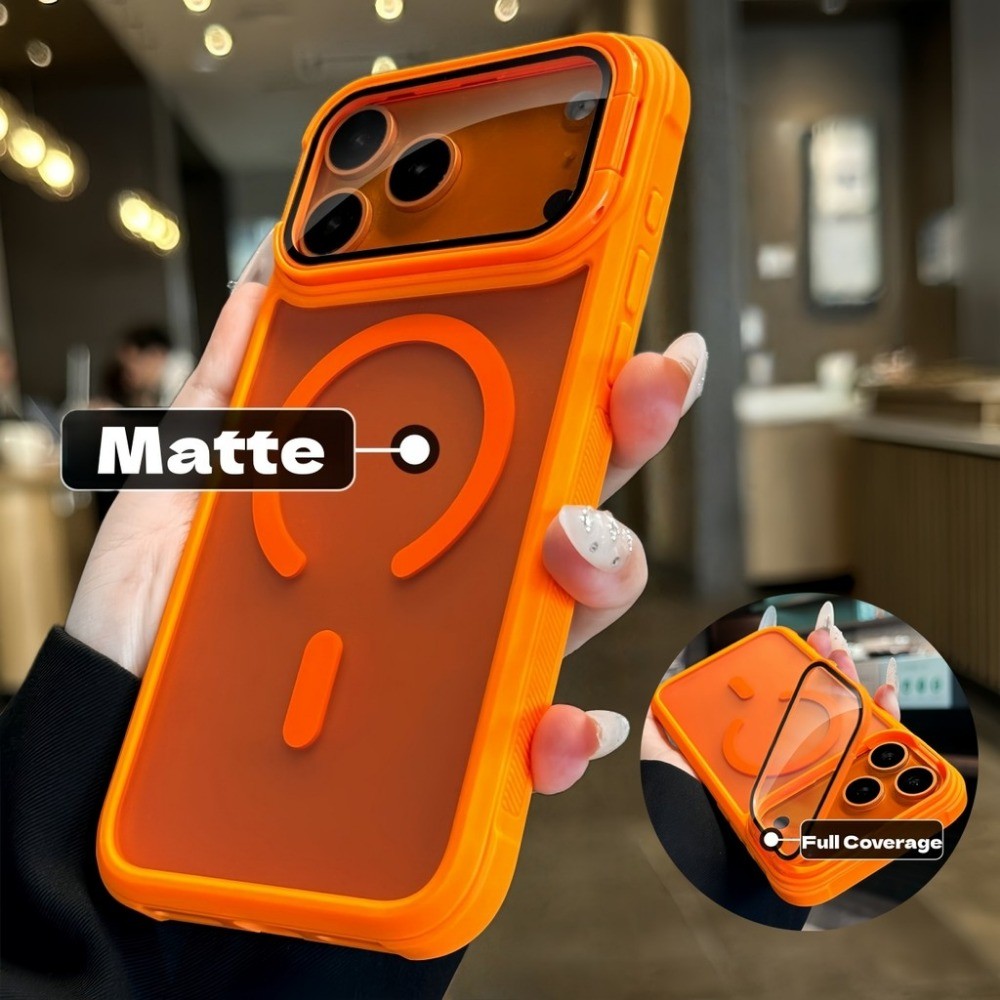 Cosmic สีส้มขาตั้งในตัวเคสโทรศัพท์แม่เหล็กด้านสําหรับiPhone 17Air 17 16 15 14 13 12 11 Pro Max 14 15 16 Plusคลุมทั้งหมดเลนส์แก้วป้องกันรอยขีดข่วนปกป้องปลอกกันกระแทก