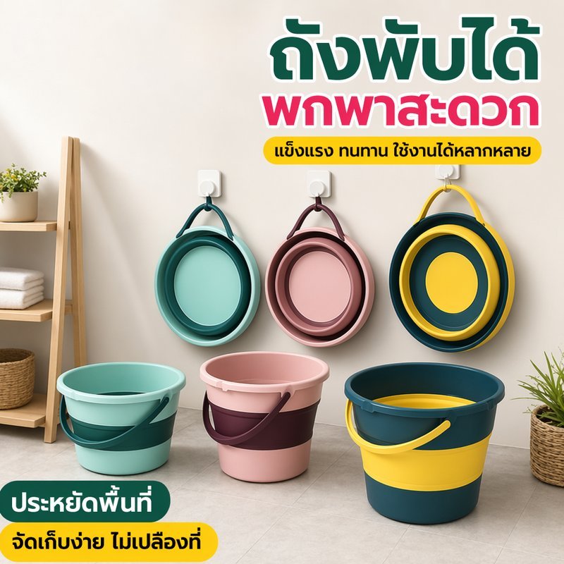 ถังน้ำพับได้ ถังเก็บน้ำ ถังซิลิโคน พกพา กันน้ำ พลาสติกหนา ใช้กลางแจ้ง ตั้งแคมป์ ล้างรถ