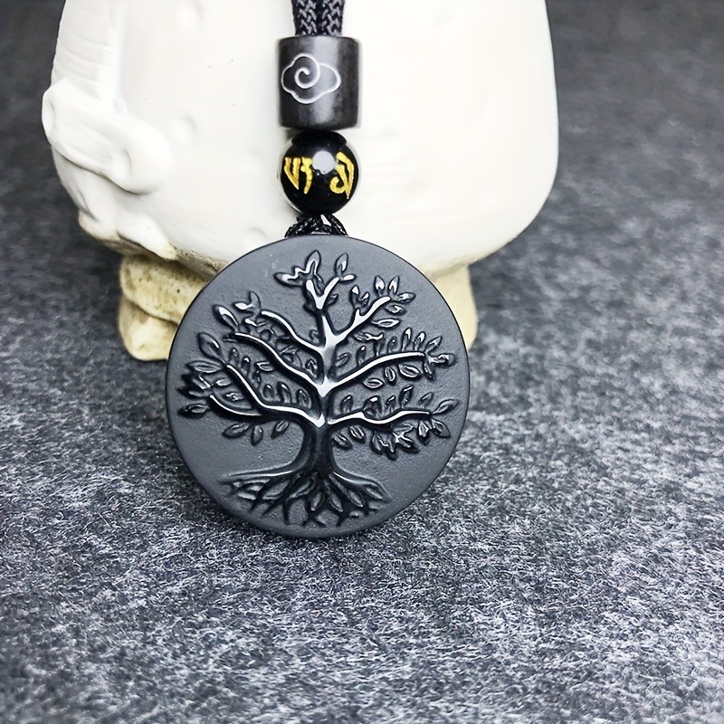 ผู้ชายธรรมชาติ Obsidian Tree of Life จี้, Frosted Tree of Life สร้อยคอจี้, Obsidian Tree of Life สร้