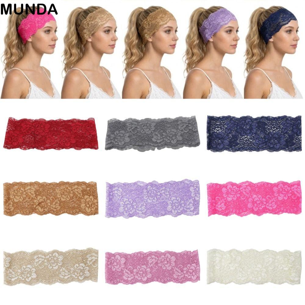 MUNDA ที่คาดผม, ที่คาดผมลูกไม้ตาข่ายน้ําหนักเบายืดหยุ่น, แฟชั่น Breathable Elegant Hollow-Out Headwrap หมวก Lady Girls Headwear