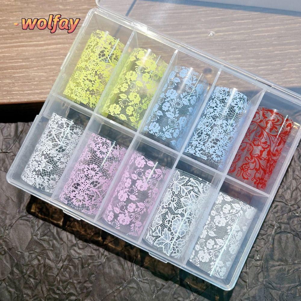YOLANDA Lace Nail Transfer Decals, Pink Blue White Lace Nail Foils, Flower Transfer Paper DIY Nails