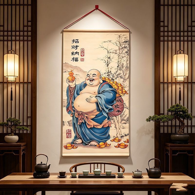 โปรโมชั่นสินค้าใหม่!2026 ภาพวาด Maitreya Buddha Lucky Money Bag Lucky Scroll ห้องนั่งเล่นสไตล์จีน Study Entrance Office