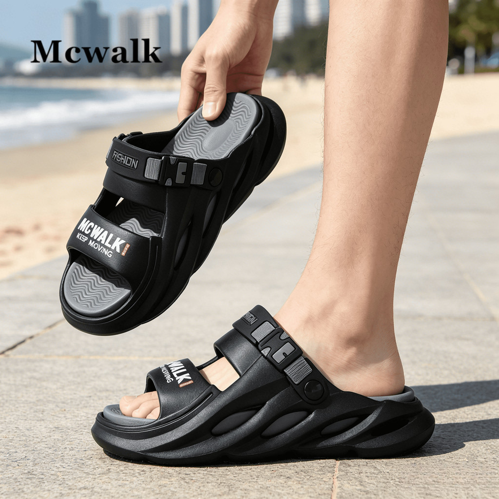 MCWALK รองเท้าแตะแบบถอดได้ผู้ชายฤดูร้อนกันลื่นทนต่อการสึกหรอพื้นรองเท้านุ่มสบาย ๆ สบายสวมด้านนอกรองเท้าแตะ
