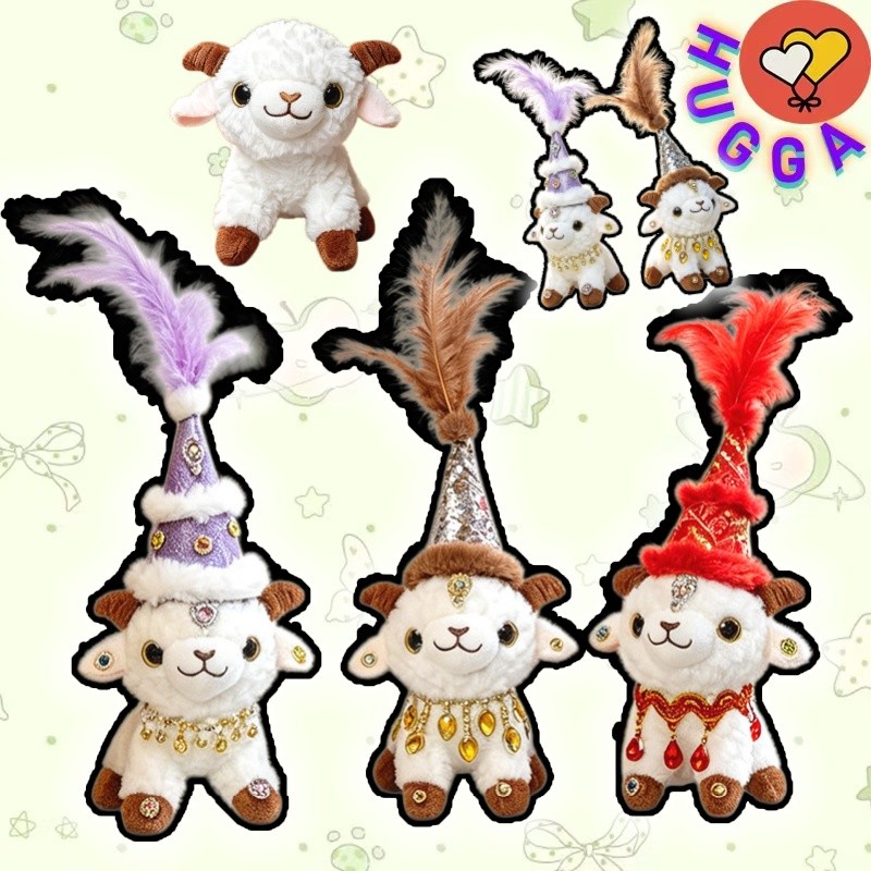 ❤ฮักก้า❤Kawaii หมวก Lamb Plushie สนุกสร้อยคอแกะ Plush ตุ๊กตาเดสก์ท็อปตกแต่ง Plushie ของเล่นคู่ของขวั
