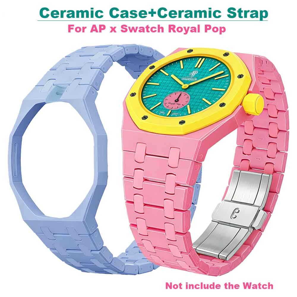 เคสเซรามิก + สายนาฬิกาเซรามิกสําหรับ AP x Swatch Royal Pop Pocket Watchband การปรับเปลี่ยนกระเป๋าในตัวเปลี่ยนนาฬิกาข้อมือ