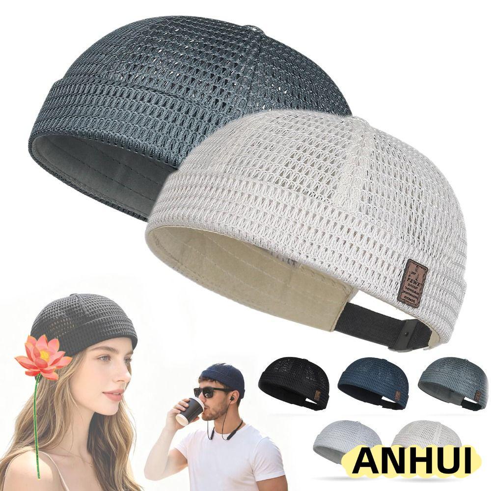 ANHUI Melon Skin หมวก, Brimless ตาข่าย Docker Beanies หมวก,แฟชั่น Breathable Ultra-Light ปรับ Hip Hop หมวกกลางแจ้ง