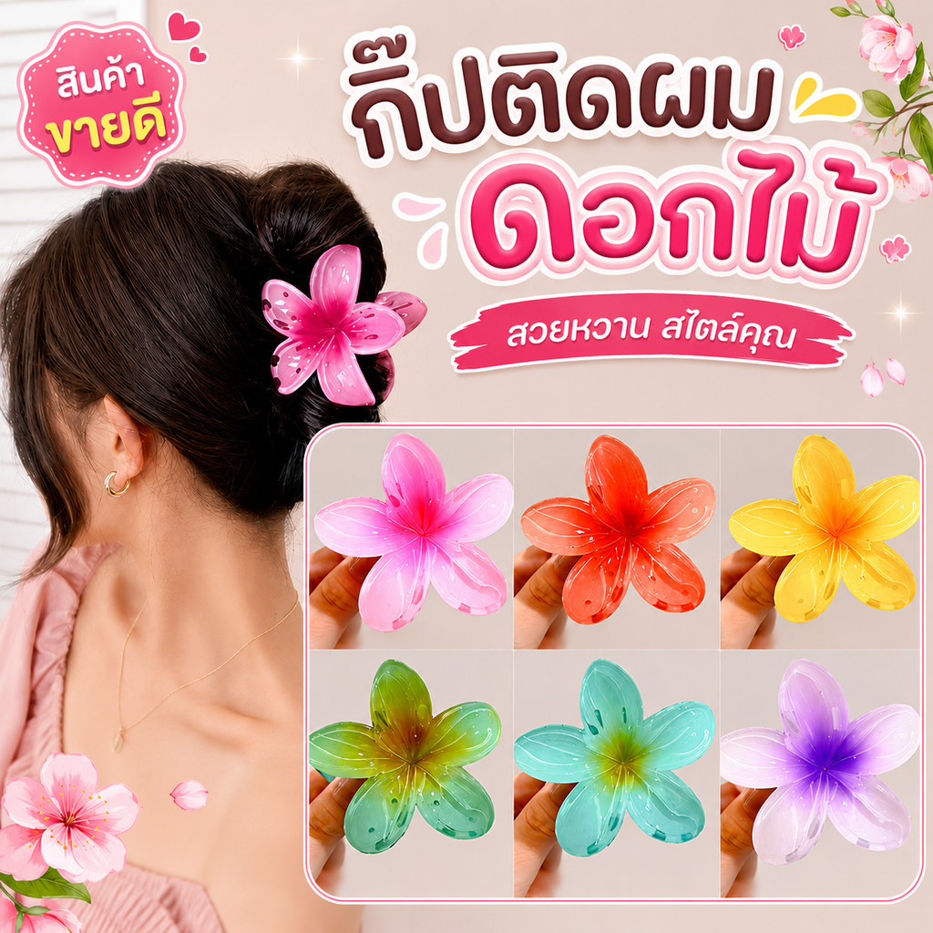 🤩ร้านในกทม พร้อมส่ง🤩กิ๊บหนีบผมดอกไม้ กิ๊บดอกลีลาวดี กิ๊บหนีบผมเกาหลี แฟชั่นไปทะเล ซัมเมอร์พาสเทล  กิ๊บหนีบผมขนาดใหญ่เล็ก
