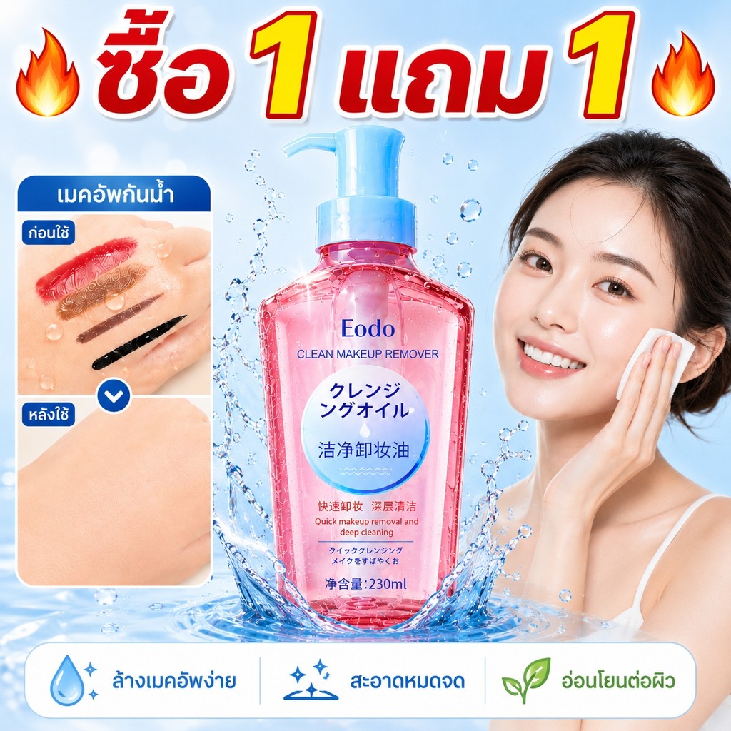 ซื้อ 1 แถม 1! เปลี่ยนเป็นเนื้ออิมัลชั่นภายใน 3 วินาที! คลีนซิ่งออยล์ตัวนี้ล้างเครื่องสำอางกันน้ำออกได้อย่างง่ายดาย โดยไม