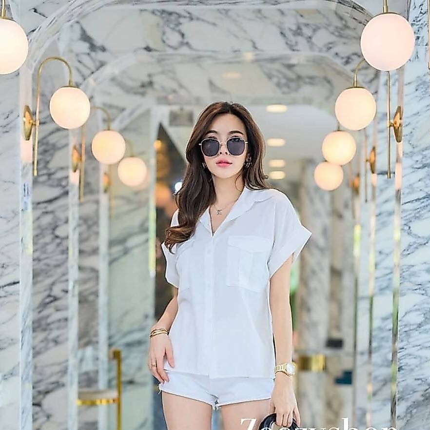 SL005 TARA Shirt เสื้อเชิ้ต แขนสั้น กระเป๋าคู่ เนื้อผ้าสลาฟ ผ้านุ่ม ผ้าดี ใส่สบาย ไม่ร้อน เสื้อเชิ้ตหญิง