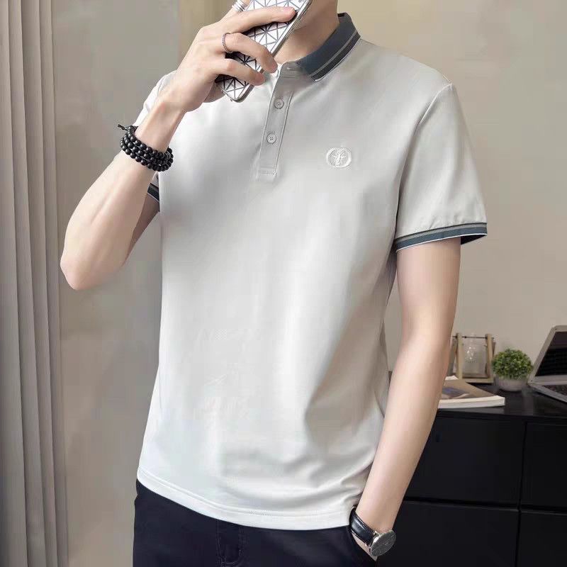 2026 ฤดูร้อนเสื้อโปโลปก Street Wear เสื้อยืดแขนสั้นผู้ชาย High-End Casual ลูกปัดผ้าฝ้ายครึ่งแขน 6.2