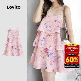 Lovito Women Elegant Dress Tiered Layer Ruffle Texture Spring/summer Light Pink Dress LK6ED521