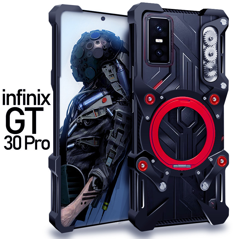 เคสโลหะกลวงหรูหราสําหรับ Infinix GT 50 30 Pro ฝาครอบ Infinix GT20 Pro กันชนอลูมิเนียมในตัว 360° ขายึดพร้อมตัวป้องกัน