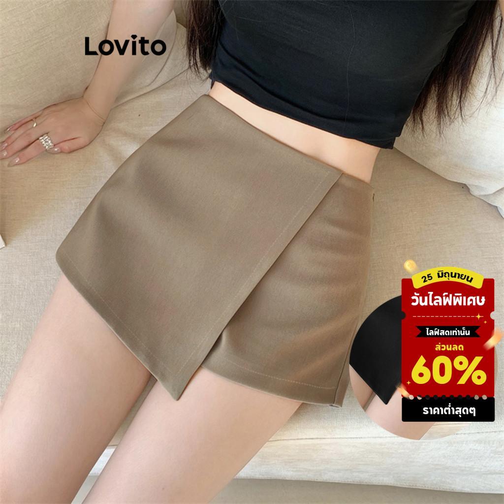 Lovito  กระโปรงลําลองลูกไม้ฤดูใบไม้ผลิ/ฤดูร้อนสีดําสําหรับผู้หญิง L173AD289
