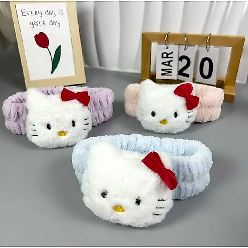 DFZ-ที่คาดผม ที่คาดผมผ้าลายคิตตีขนนุ่ม พร้อมส่งจากไทย