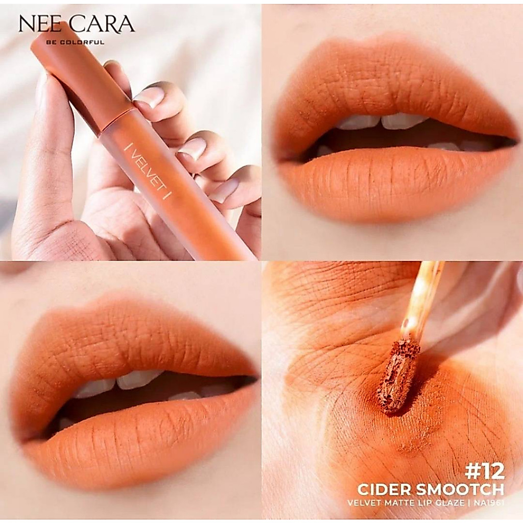 NEE CARA N-1961-12 ลิปกลอสจุ่มแมท นีคาร่า เบอร์ 12 CIDER SMOOTH สีส้มจื๊ดๆๆ