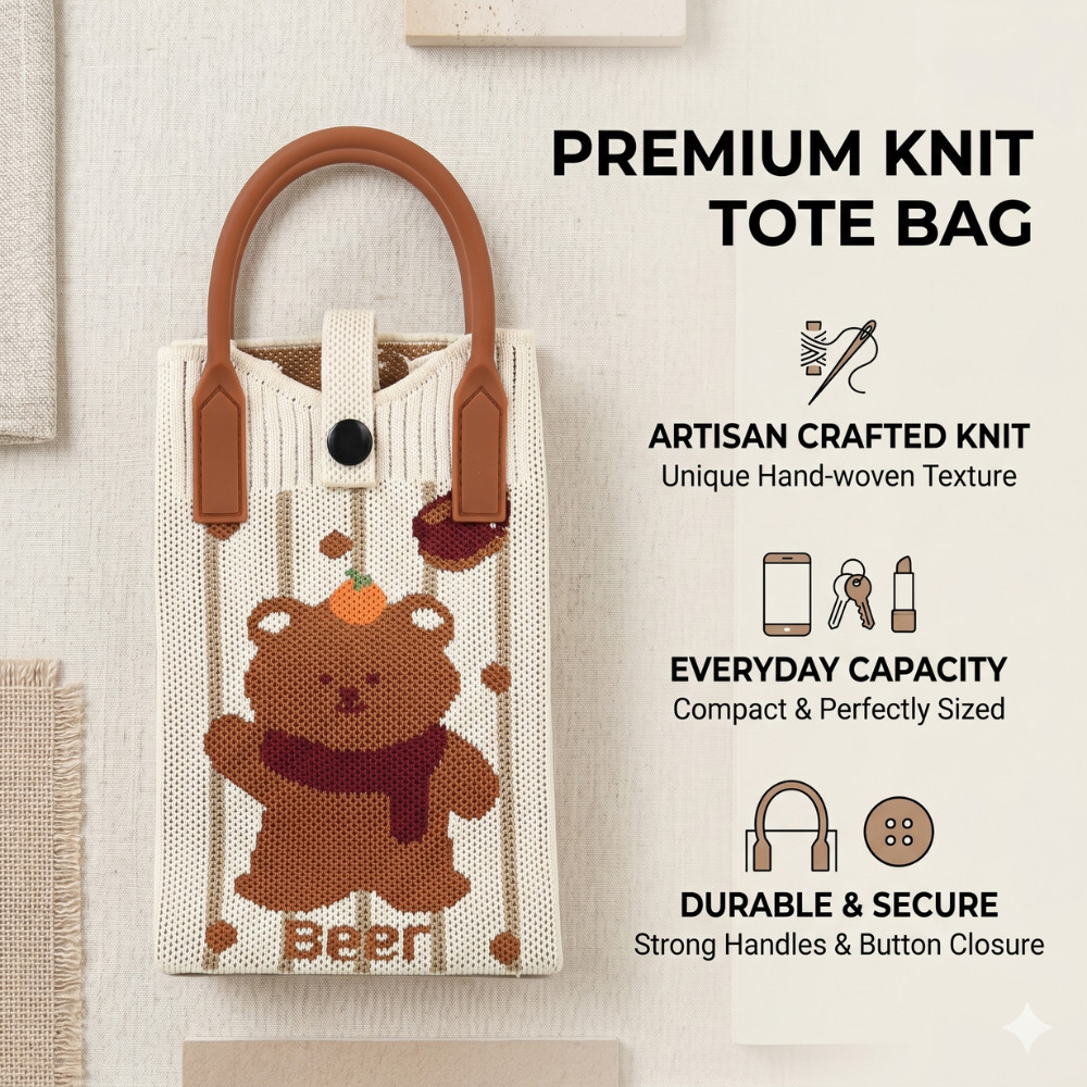 Premium Knit Tote Bag น่ารัก Canva กระเป๋าถือ Aesthetic Small Tote กระเป๋า Beg Kecil Comeal 可爱女针 กระ