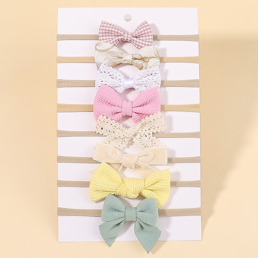 8ชิ้น/ล็อตลูกไม้ดอกไม้โบว์คาดศีรษะเด็กสาวกุทัณฑ์ไนล่อนวงผมยืดหยุ่นทารกแรกเกิดกํามะหยี่อุปกรณ์ผม
