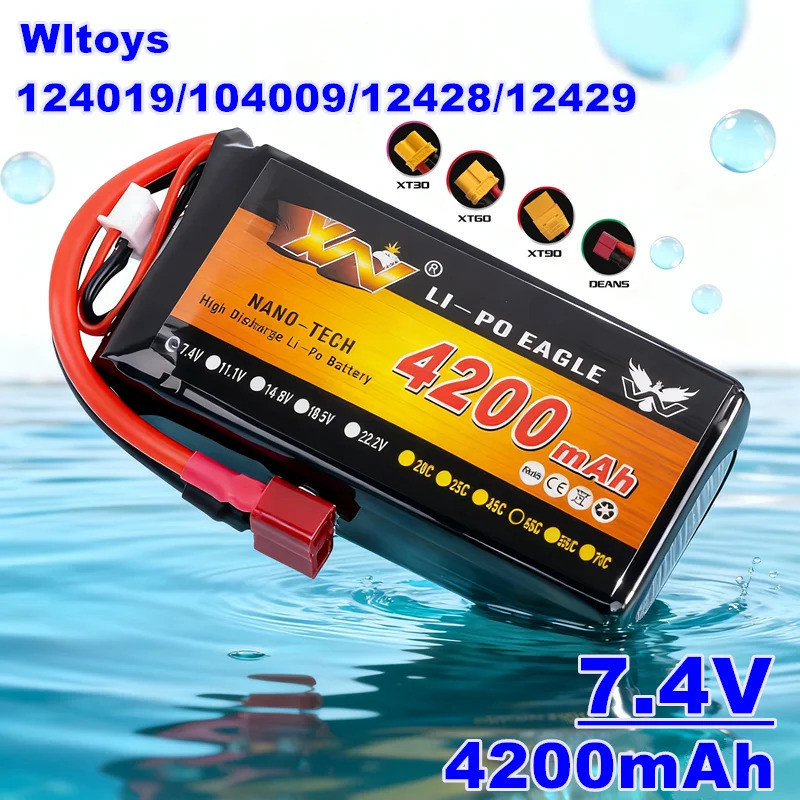 รุ่นอัพเกรด Wltoys 124019 104009 12428 12429 รีโมทคอนโทรลรถ 7.4V 4200mAh 45C Lipo แบตเตอรี่สําหรับ W