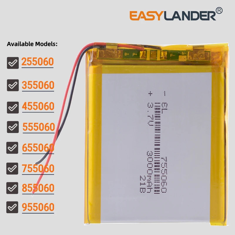 655060 แบตเตอรี่ลิเธียมไอออนแบบชาร์จไฟได้ 3.7V 3000mAh 255060 355060 455060 555060 755060 855060 955