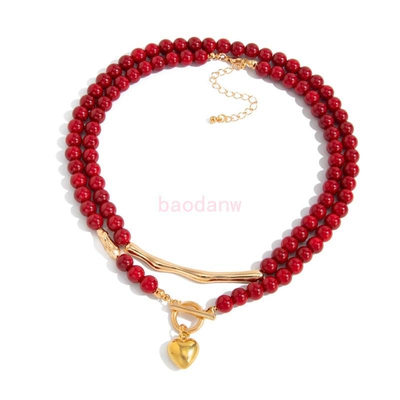 BDW แพ็ค 2 แฟชั่น OT หัวเข็มขัดปิดลูกปัดสร้อยคอโซ่สําหรับผู้หญิงที่มีจี้หัวใจทุกวันสวมใส่เครื่องประด