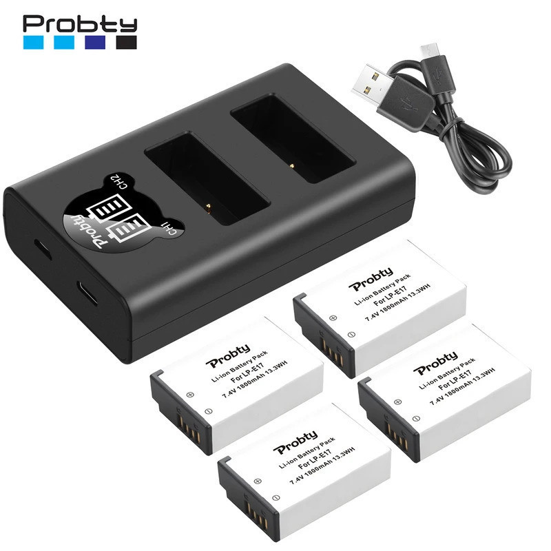 LPE17 LP-E17 แบตเตอรี่+เครื่องชาร์จ USB คู่สําหรับ Canon EOS R8,Rebel T8i, T7i, T6i, T6s, SL2, SL3, 