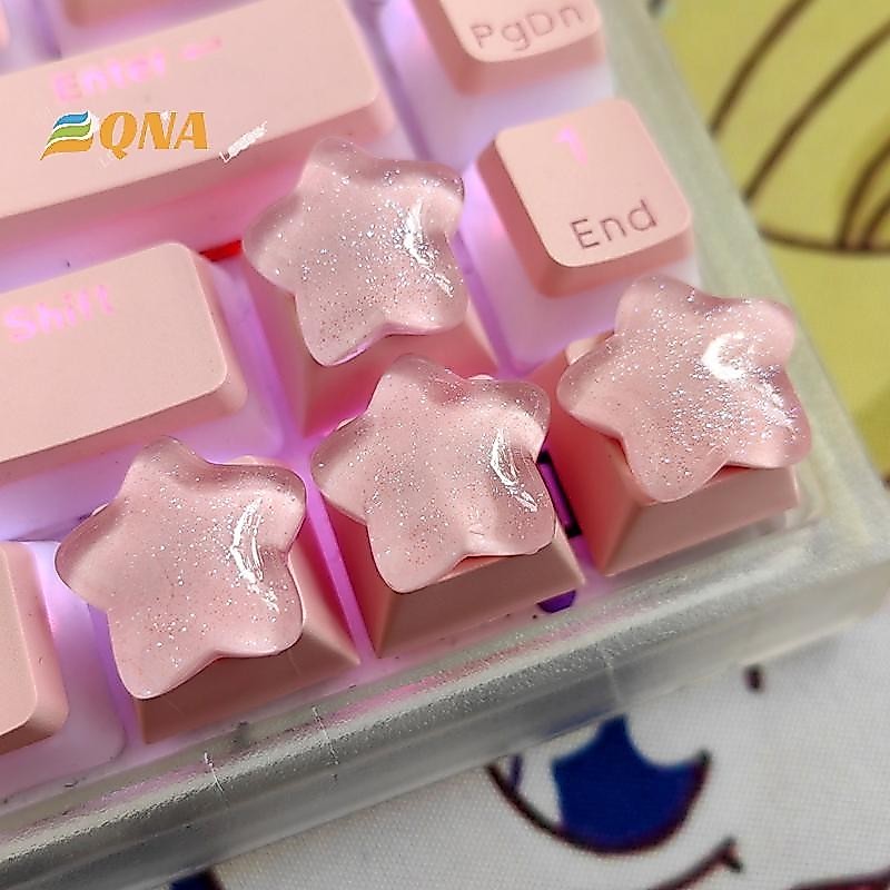 [QNA] 4 ชิ้น Cute Star Keycaps Sweet Translucent Girl ส่วนบุคคลของขวัญ Key สําหรับคีย์บอร์ดแบบกลไกอุปกรณ์เสริมใหม่