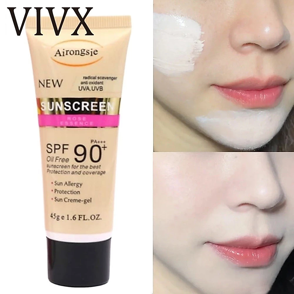 VIVX ครีมกันแดดผสมรองพื้น SPF90 PA+++ซึมไว ไม่มัน ไม่อุดตัน สำหรับผิวแพ้ง่าย กันแดดทาหน้า ขนาด45 กรัม