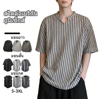 เสื้อยืดลายทางสำหรับผู้ชาย สไตล์ย้อนยุคอเมริกัน ทรงหลวมๆ ระบายอากาศได้ดี เหมาะสำหรับหน้าร้อน มีไซต์จาก M ถึง 3XL