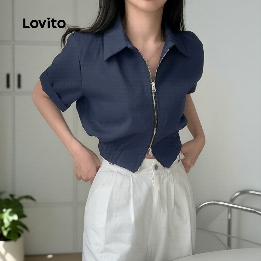 Lovito แคชชวล เสื้อผู้หญิง ซิปธรรมดา ดีไซน์หลากหลาย รุ่น L82AD009