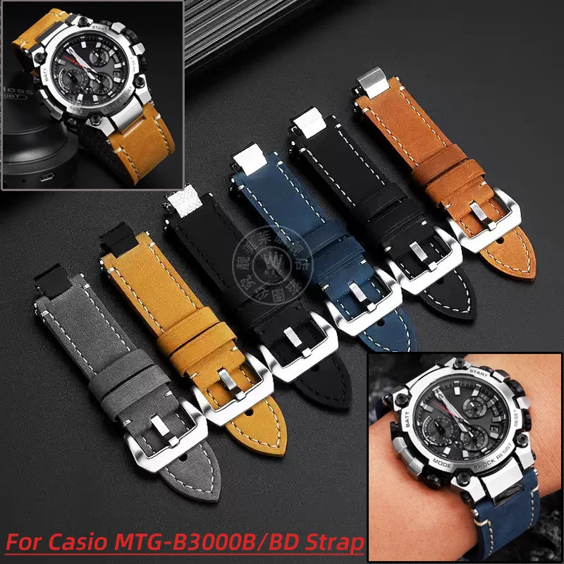 Mtg B3000 ใหม่โลหะสําหรับ Casio Mtg-b3000b/bd ผู้ชายสายนาฬิกา Quick Release Retro ของแท้หนังสายนาฬิก