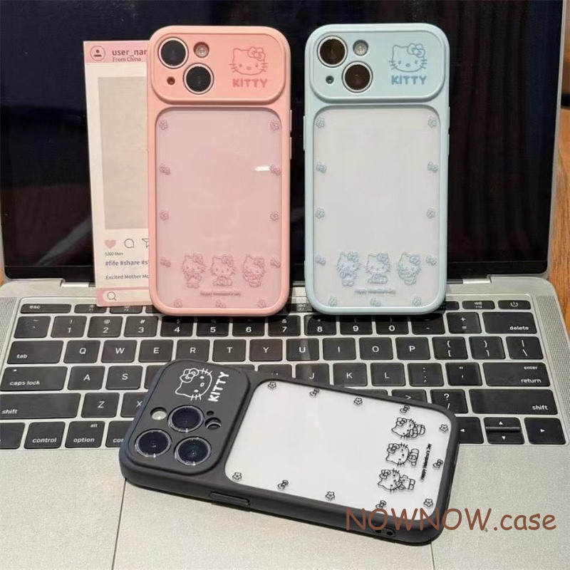 สําหรับ IPhone 17 Air 16 15 14 13 12 11 Pro Max X XR XS Max 7 8 Plus สีชมพูและสีฟ้าโปรด ignore น่ารัก Kitty cat หน้าต่างขนาดใหญ่อะคริลิคเคสโทรศัพท์