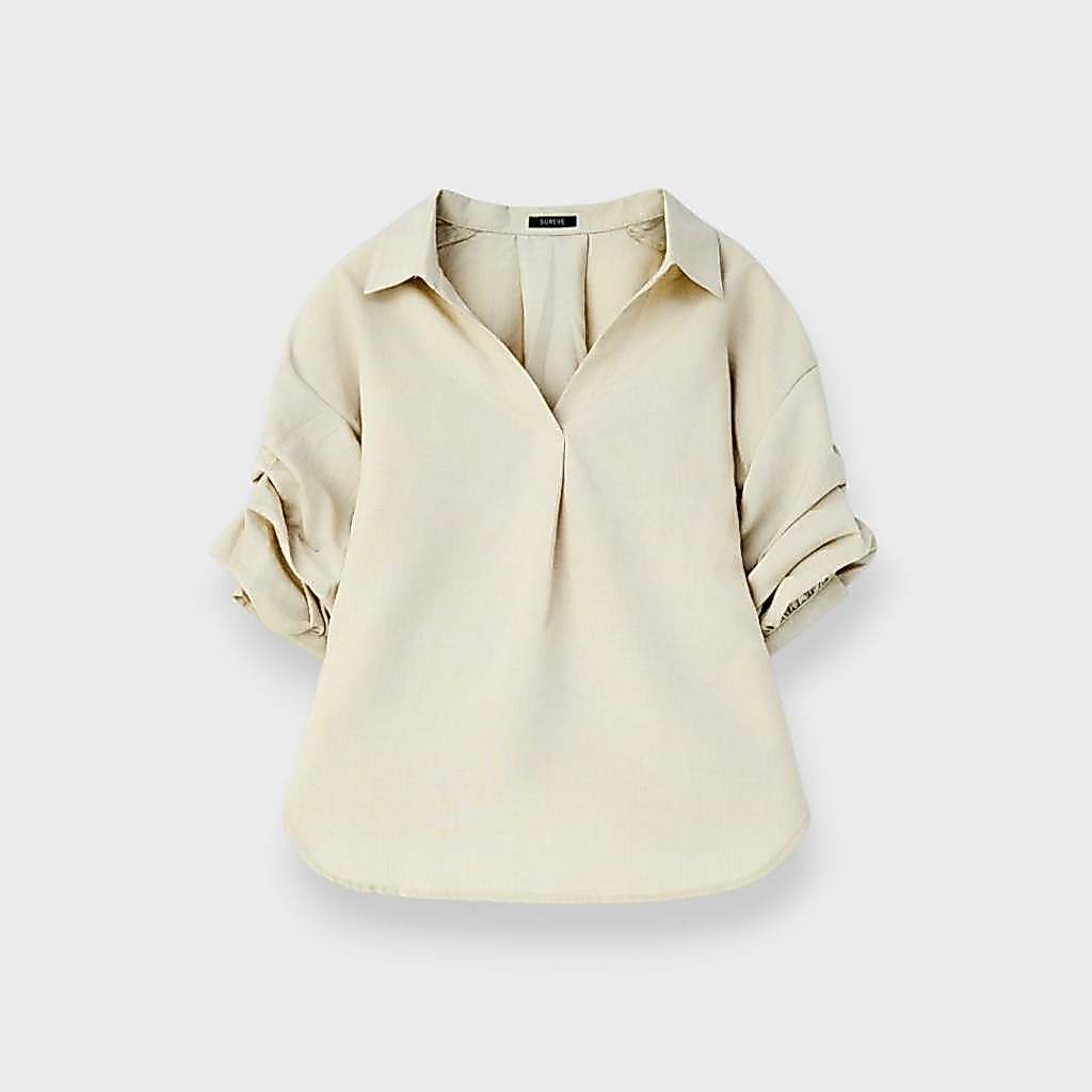 เสื้อเชิ้ตแขนย่น ทรง Oversize สวยตะโกนจนคนข้างๆ ต้องทัก! สีเบจ/สีน้ำตาล/สีน้ำเงิน/สีส้ม