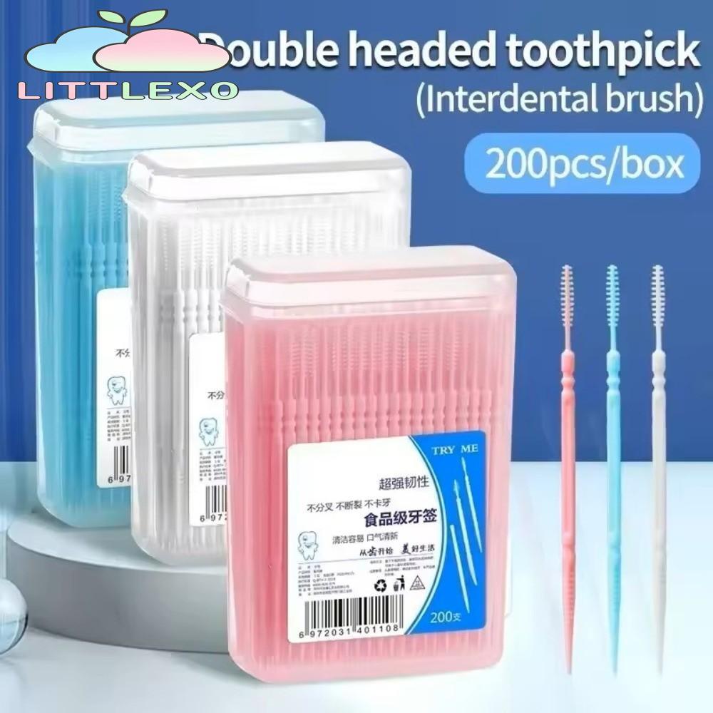 LITTLEX 200 ชิ้น/กล่องไม้จิ้มฟัน, ไหมขัดฟันแบบใช้แล้วทิ้งแบบพกพาละเอียดพิเศษ, แท่งดูแลฟันสองหัวทําความสะอาดช่องปาก