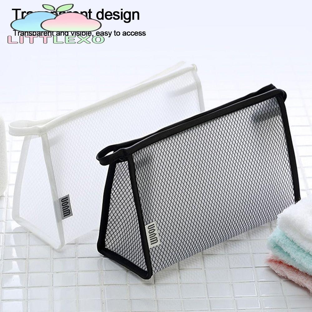 LITTLEX Makeup , กระเป๋าเครื่องสําอางกันน้ําสีดํา/สีขาว, ตาข่าย EVA Zipper Travel Toiletry Organizer