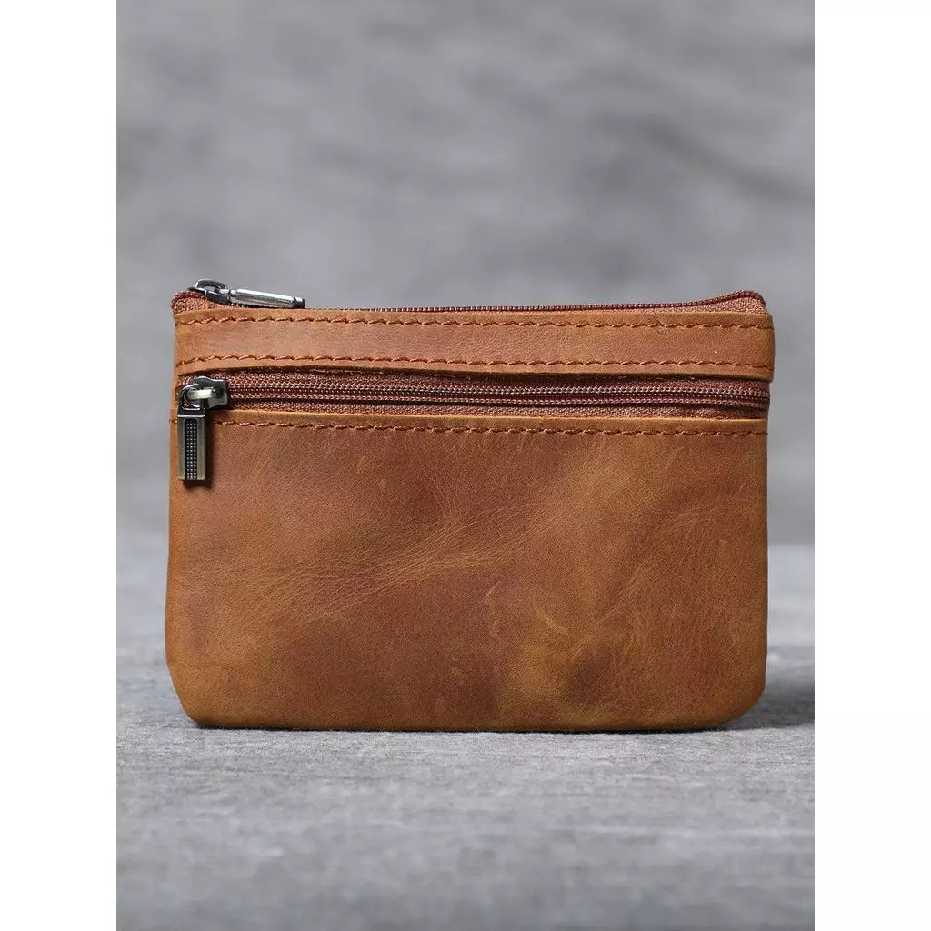First Layer Cowhide Mini Card Holder กระเป๋าใส่เหรียญขนาดเล็กผู้ชายผู้หญิง Retro Handmade Original Ultra-Thin Leather Drivers License Key Case thumbnail 6