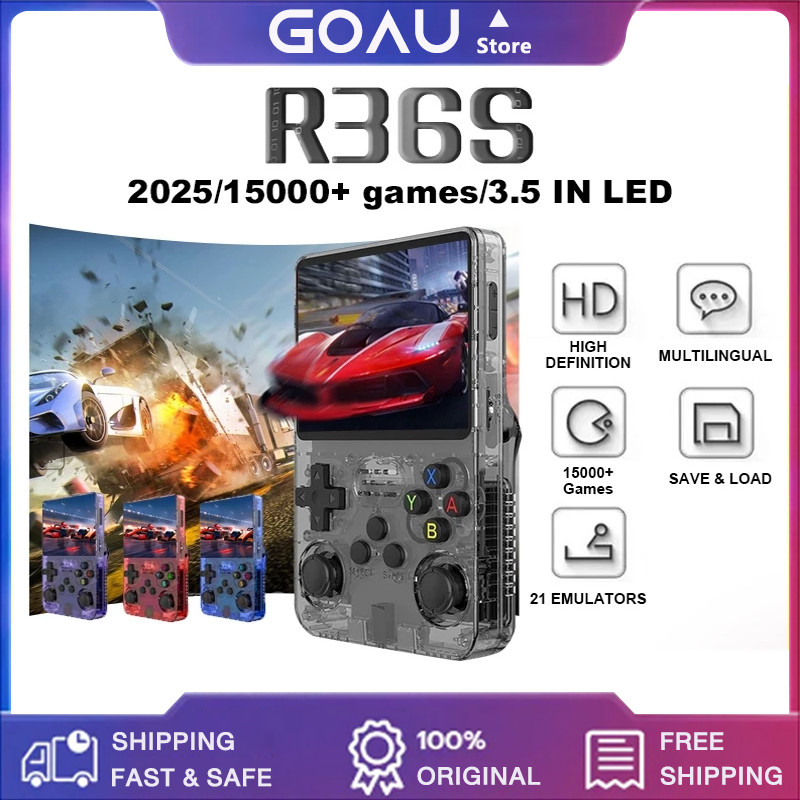 R36s Retro คอนโซลเกมมือถือ Linux 35 นิ้วหน้าจอ IPS พกพา 64GB 128GB เครื่องเล่นวิดีโอเปิดแหล่ง