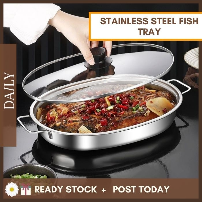 DAILY สแตนเลส 304 กระทะทําอาหาร 35 ซม. ฝาแก้ว / กระทะสแตนเลส 304 Tutup Kaca
